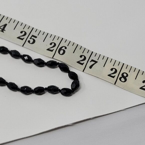 Vintage Signed Austrian Black Glass Beaded Flapper Necklace Oblong Bicone Long - Picture 6 of 13